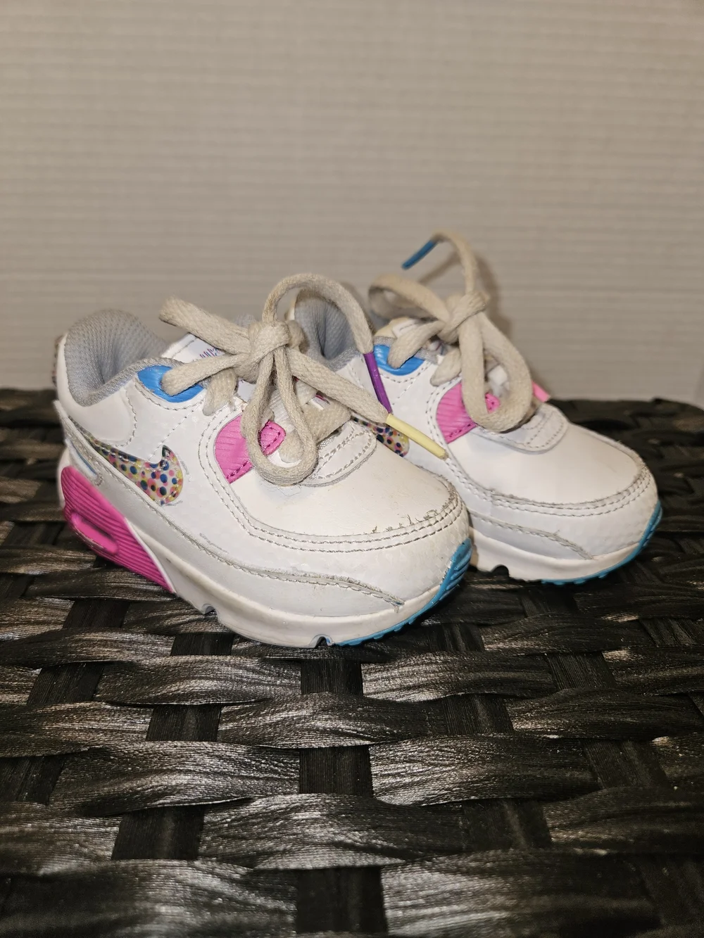 Nike White Toddler Sneakers with Pink, Blue & Purple Accents